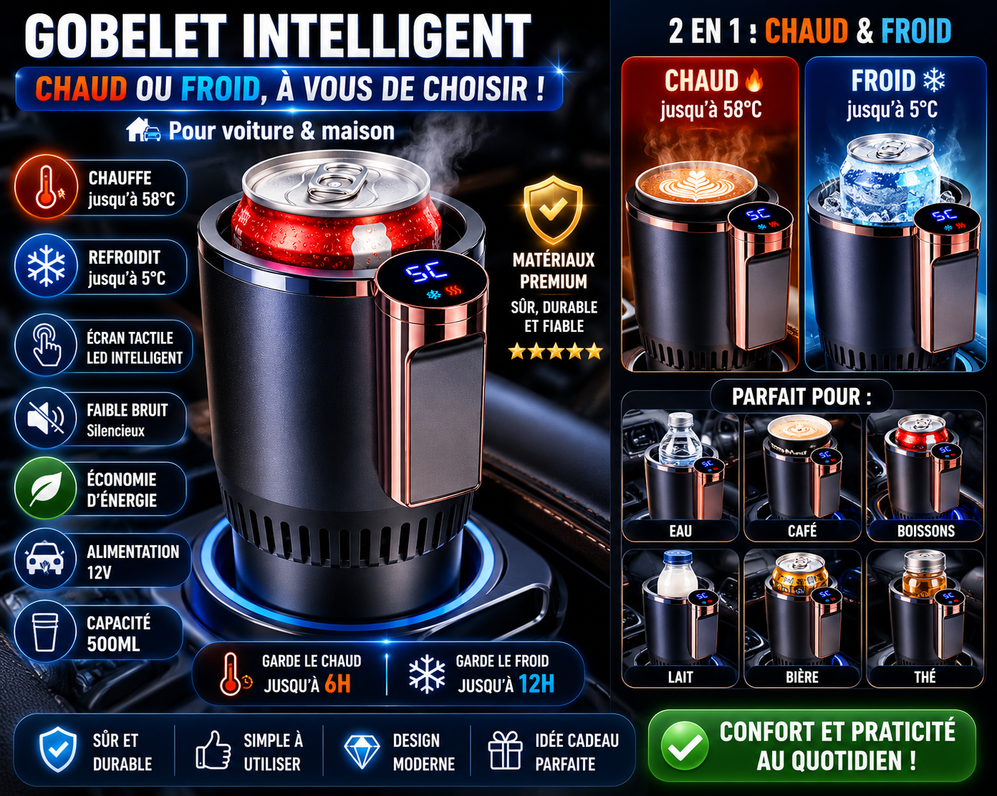SmartCup™ Auto 2-en-1 | Chauffe & Refroidit vos boissons