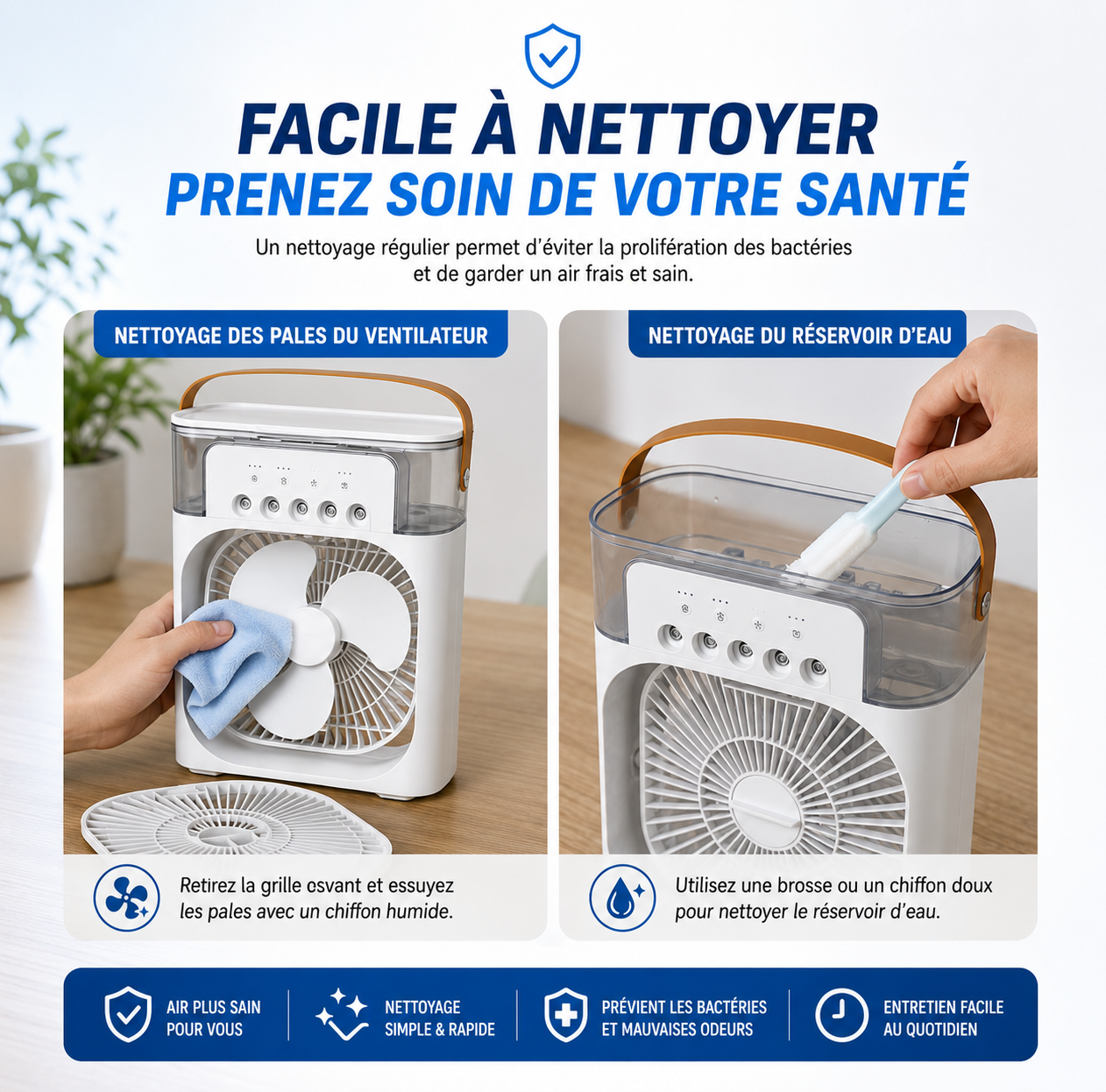 Ventilateur Climatiseur Portable USB 5 Buses Nano – Brume Rafraîchissante & 3 Vitesses