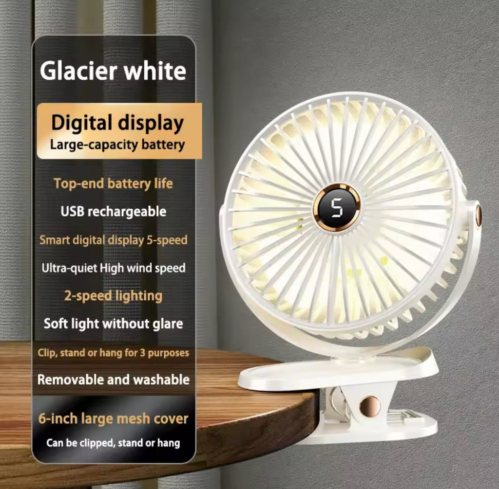 Ventilateur Portable Rechargeable LED 8000 mAh – 5 Vitesses Silencieux