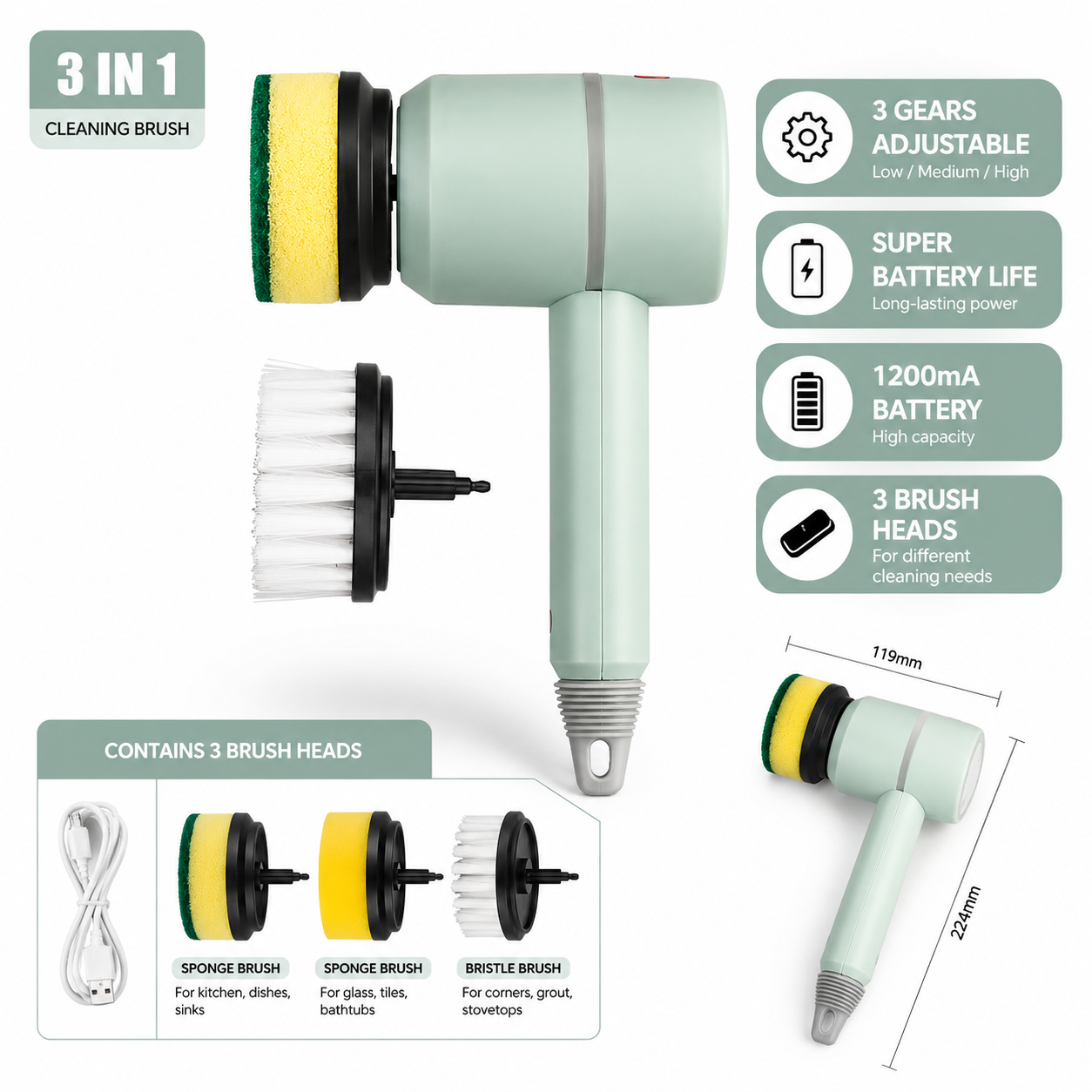 Brosse Électrique Rotative 3-en-1